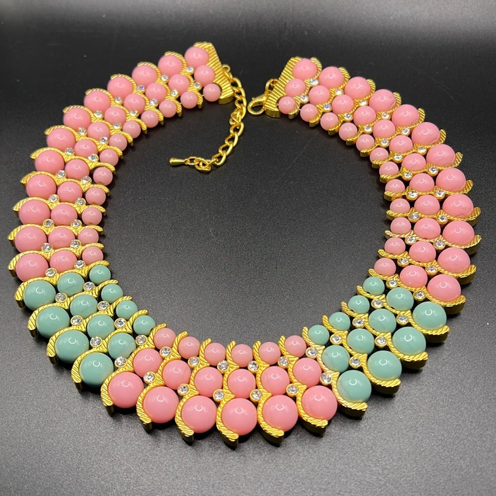 IMAN pink and green Cleopatra style necklace